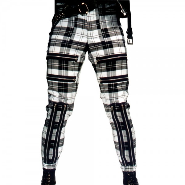 Classic Shark White Tartan Punk Trousers