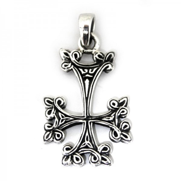 Silber Anhänger umgedrehtes Kreuz mit Blattornamenten