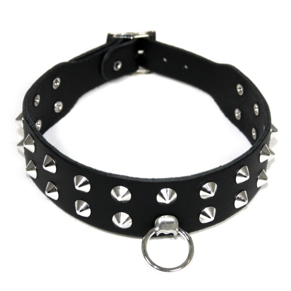 Spitznieten Halsband 2-reihig mit Ring