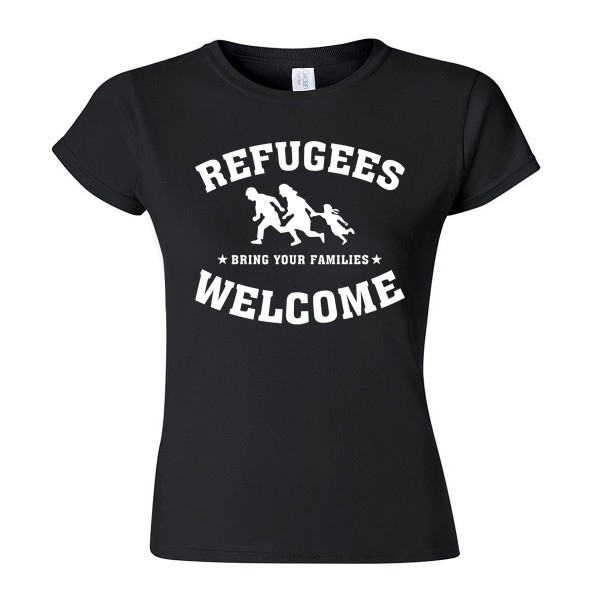 Refugees Welcome Frauen Shirt schwarz (weißer Druck)