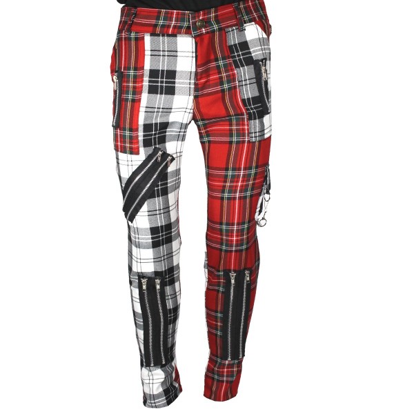 Chaos Punk White/Red Tartan Punk Trousers