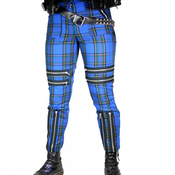 Classic Shark Blue Tartan Punk Trousers